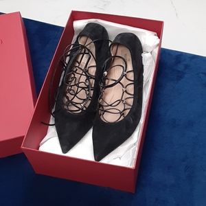 Valentino black velvet string pointy flats